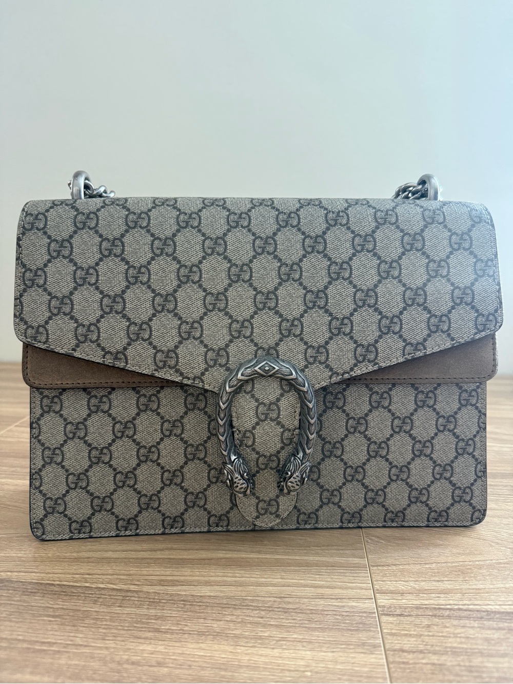 Gucci Brown GG Supreme Shoulder Bag with Silver Hardware